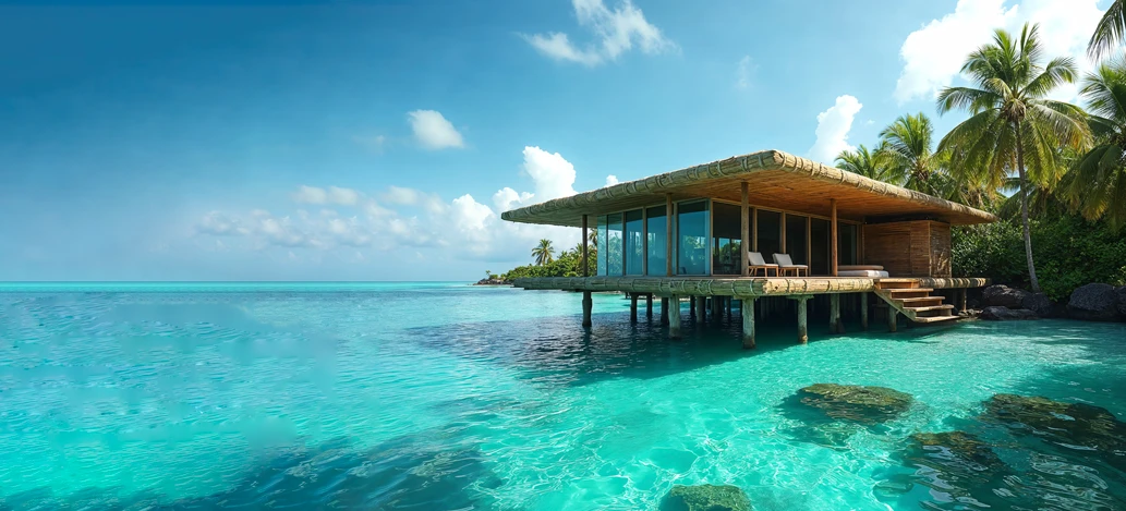 Beachfront cabin over turquoise water